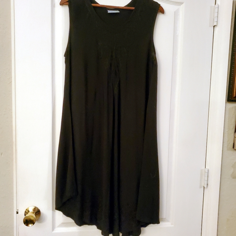 Boutique Black V neck Embroidered Beach Coverup Loungewear Dress Free size